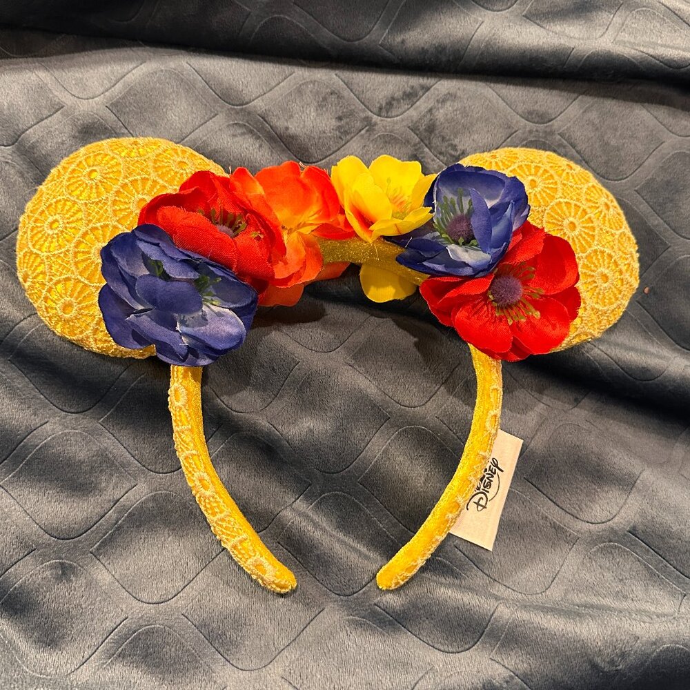 Disney Parks Minnie Mouse Ears Headband Spring Laced Poppy Flowers
